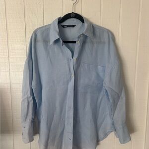 Zara Linen Light Blue Button Down